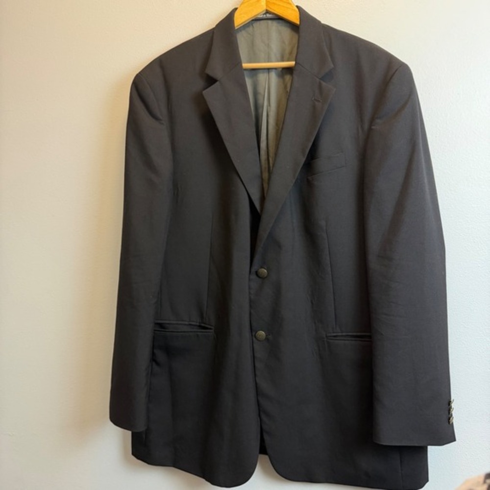 Oscar de‎ la Renta Mens 46L Black 100% Wool 2-Button Blazer Sport Coat Jacket